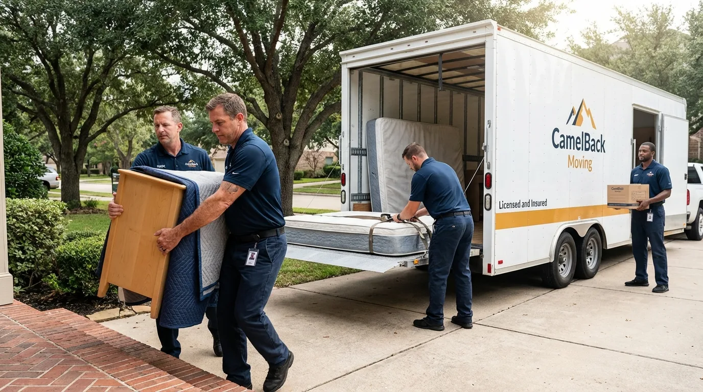 Crew loading residential truck for cross-state move from Morganville, NJ