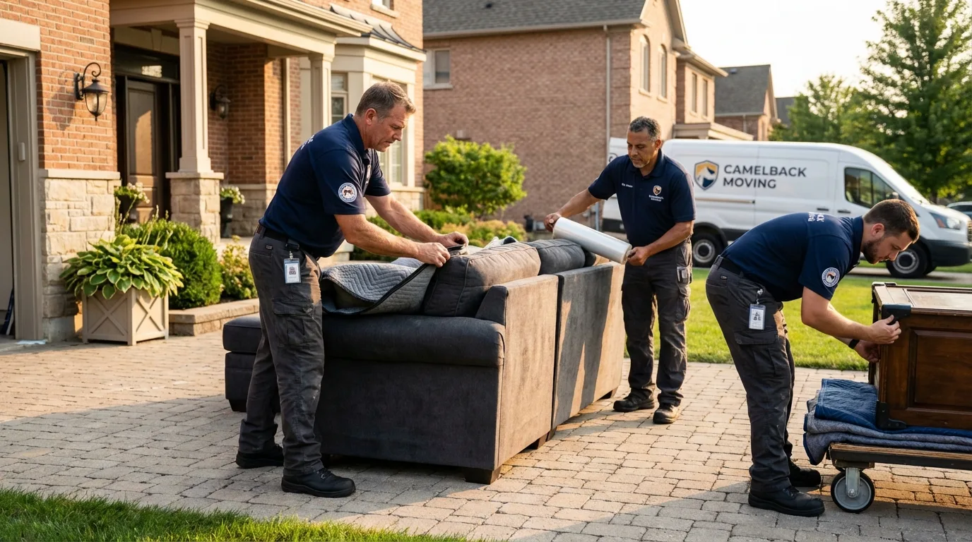Large estate moving crew wrapping furniture in Morganville, NJ