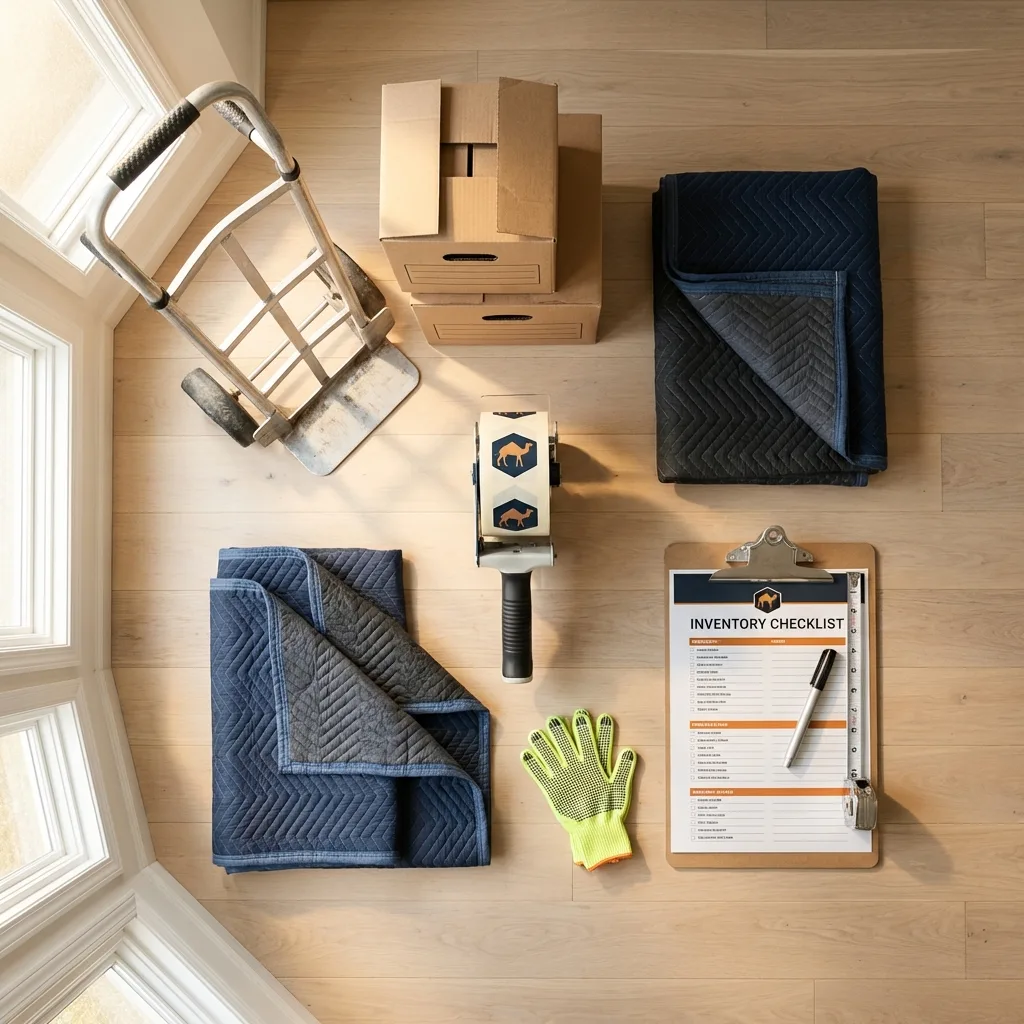 Professional moving supplies and packing materials layout for Morganville residential relocations